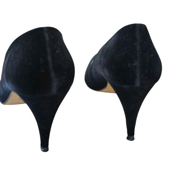 Vintage 90s Touch Of Nina Black Velvet Heels Pumps Shoes Leather Sole 6.5 M - Picture 11 of 16